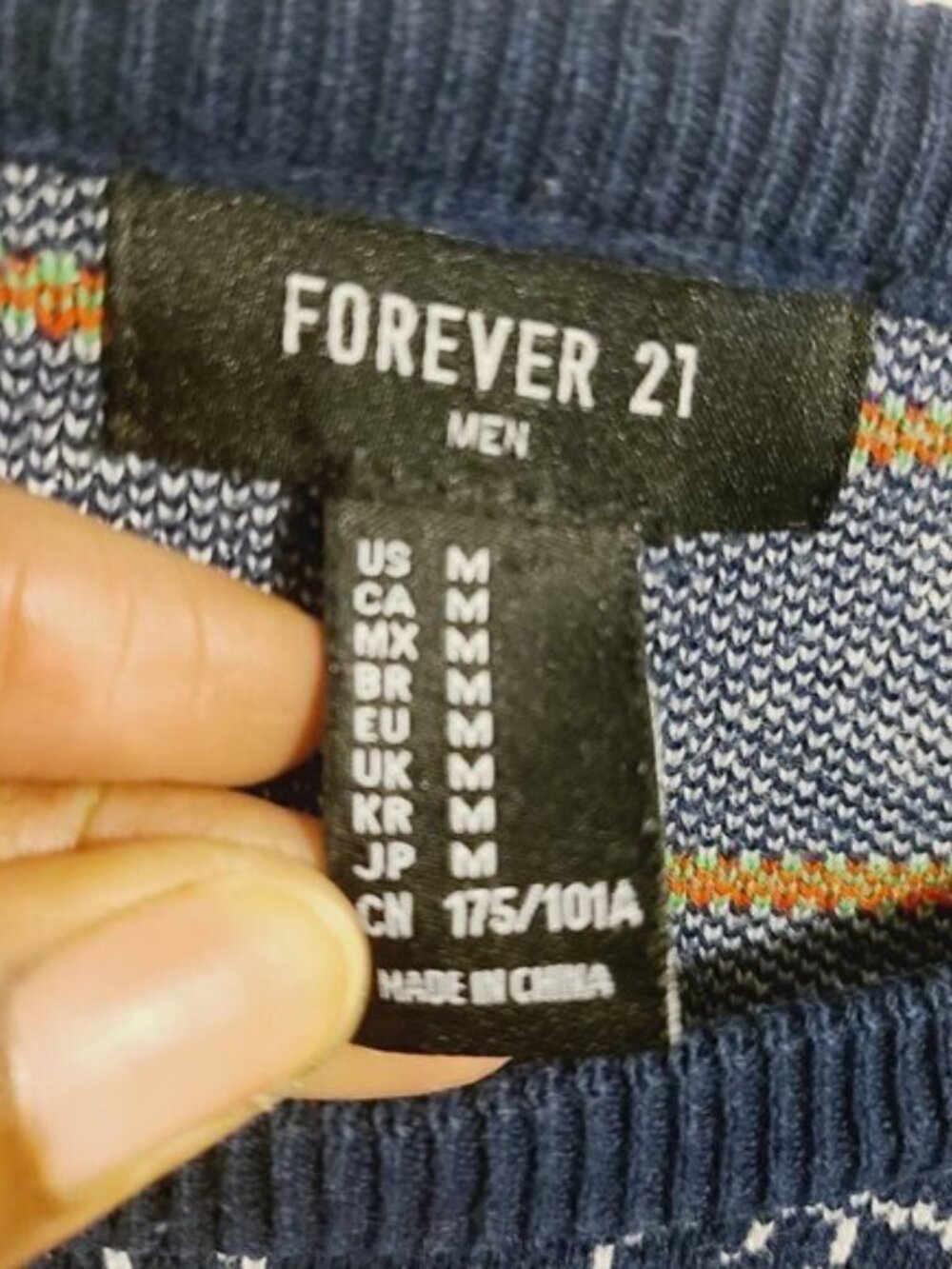 Forever 21 Men | Navy Bicycle Print & Striped Crewneck Sweater (Size Medium) - Picture 3 of 12